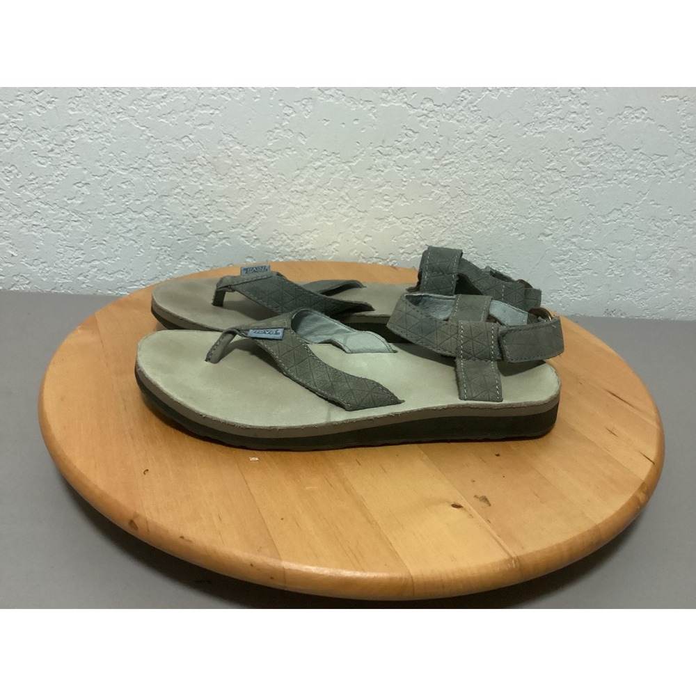 Teva Leather Thong Sandals Womens 6 Gray Hook Loop Straps 1007552